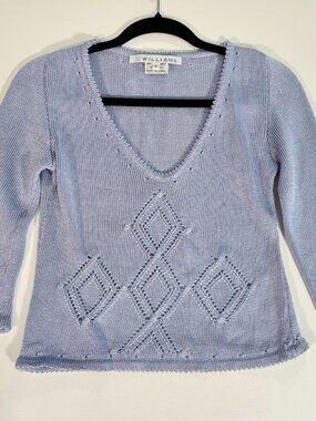 Vintage Liz Williams Lavender Rayon Knit Sweater Y2K 90s Argyle Eyelet Stretch